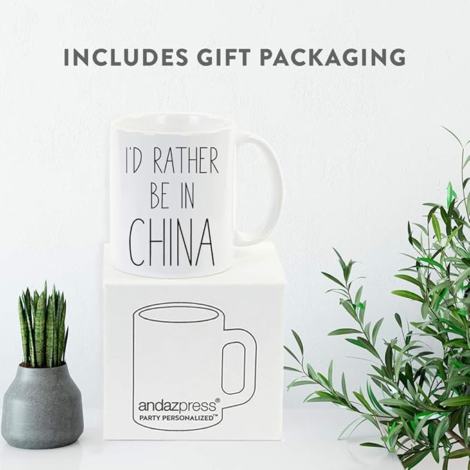 Andaz Press World Country Adventure 11oz. Coffee Mug Gift, I'd Rather Be in China, 1-Pack, Summer Vacation Long Distance College Going Away Study Abroad Birthday Christmas Gifts