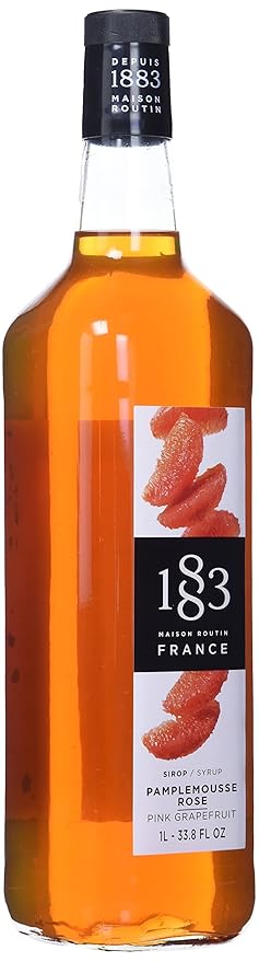 1883 Pink Grapefruit Syrup for Drinks, Made in France, 1 Liter Glass Bottle
