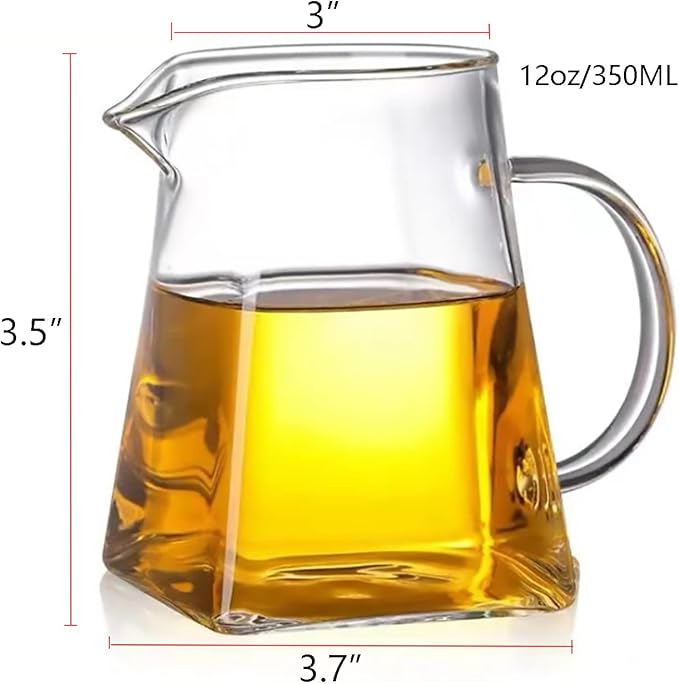 Glass Pitcher with Handle, Milk and Cream Pitcher Cup Jug, Heat Resistant Borosilicate Glass Creamer for Coffee Tea or Maple Syrup Serving, Stovetop & Microwave Safe (12oz/ 350ML)