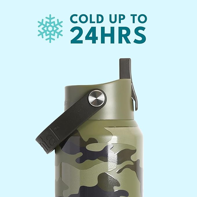 Elemental 40oz Insulated Water Bottle with Straw - 100% Leak-Proof Stainless Steel Core Water Bottles for Travel, Sports and Gym - Double Wall Insulation & BPA Free - Dark Green Camo