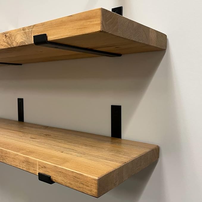 Rustic Shelves with J-Brackets Set of 2, Industrial Shelf, Kitchen Shelves, Solid Wood, Decorative Wall Storage, Heavy Duty, URBANDI (Brown, 48Wx10D)