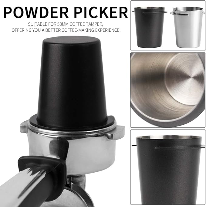 58mm Coffee Dosing Cup, Stainless Steel Espresso Coffee Dosing Cup, Coffee Powder Feeder Part Coffee Grinder Powder Cup For Coffee Tamper Espresso Coffee Machine Tools(Black)