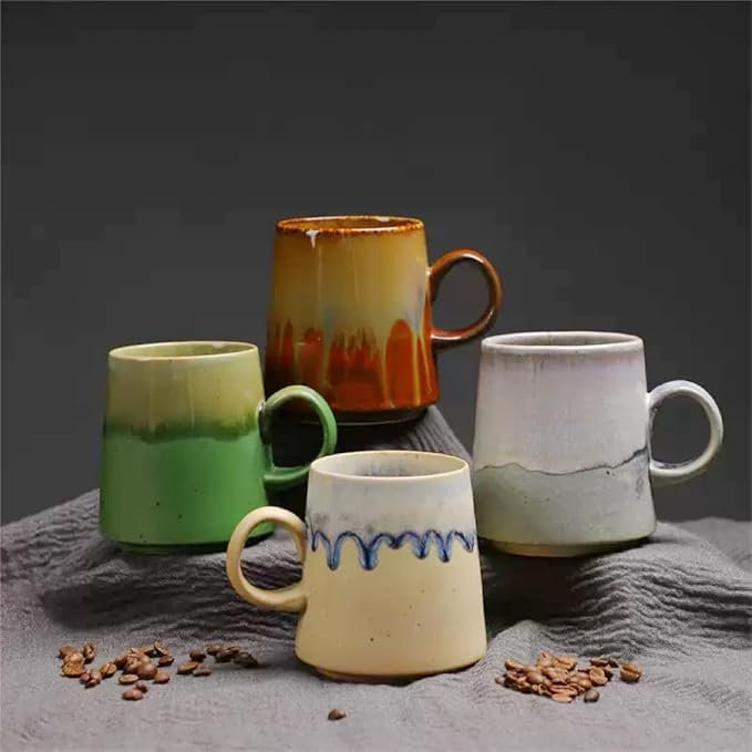15oz Retro Japanese style Handmade Ceramic Coffee Mug - Unique Pottery tea cup, Lead-free Artisanal stoneware ceramic tea mug, Dishwasher & Microwave Safe Coffee cup for office and home, Green