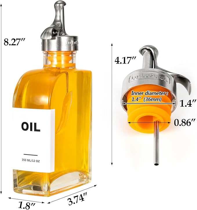Lu-lupour Glass Olive Oil Dispenser Bottle for Kitchen,Oil & Vinegar Dispenser Set, Coffee Syrup Bottles with Stainless Steel Pourers