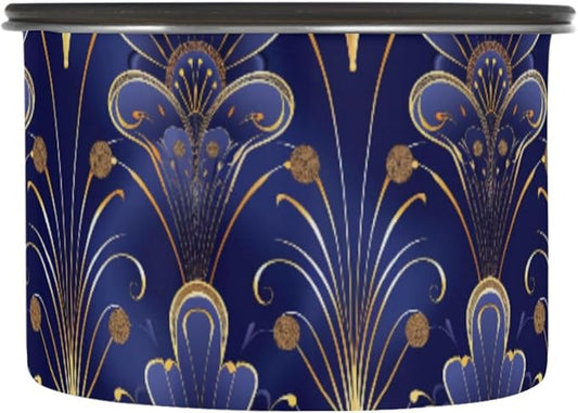 ALAZA Floral Royal Blue & Gold Damask Airtight Coffee Bean Canister 900ml Food Storage Containers with Lids For Gournd, Tea, Sugar, Flour, Rice, Cereal, Candy Cookie Jar