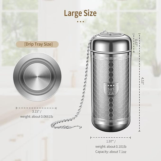 Tea Strainers for Loose Tea, Extra Fine Mesh Tea Infuser, 316 Stainless Steel & Updated Slim Threaded Lid, Loose Leaf Tea Steeper for Black Tea, Rooibos, etc (1 Pack - Large)