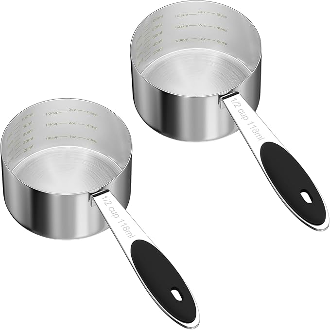 LEIFENY 2PCS 1/2CUP(118ml) Dog Cat Food Scoop, Stainless Steel Measuring Cup, Metal Pet Scooper with Inner Precision Scale Measurement