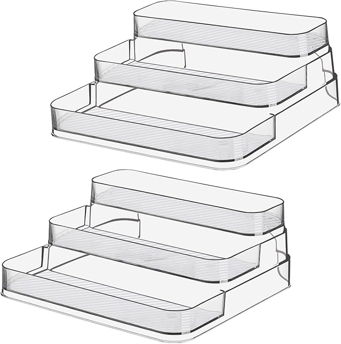 Zilphoba 2pcs Acrylic Rack, No Assembly Clear 3 Tier Condiment Bottle Shelf Vanity Organizer for Cabinet Kitchen Bathroom