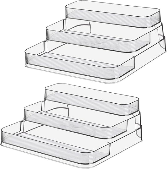 Zilphoba 2pcs Acrylic Rack, No Assembly Clear 3 Tier Condiment Bottle Shelf Vanity Organizer for Cabinet Kitchen Bathroom