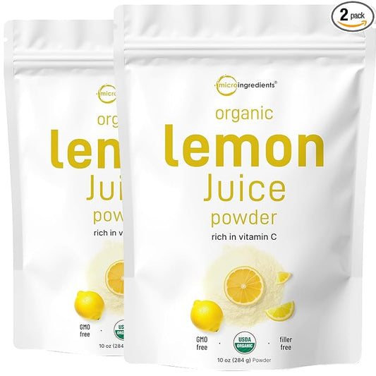 Micro Ingredients Organic Lemon Juice Powder 2 Pack | Cold-Pressed Lemon Source | Natural Vitamin C | No Sugar or Additives | Great for Drinks, Smoothies & Beverages | Non-GMO, Vegan Friendly