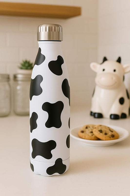 Holstein Cow Print Water Bottle - 17oz Vacuum Insulated Stainless Steel Bottle - Double Wall Copper Lined Thermos - Leak Proof & Sweat Free - Aesthetic Cow Gifts for Women & Adults by Vastigo