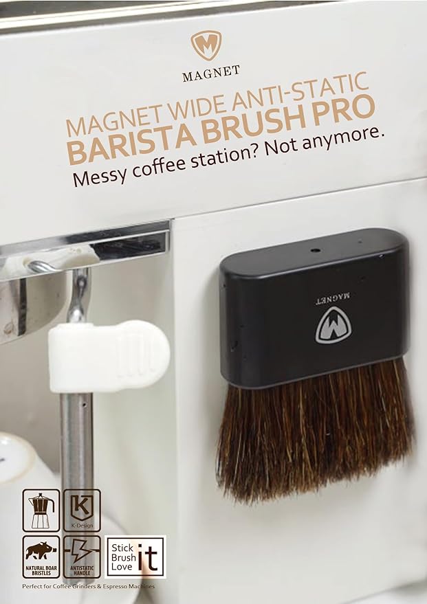 Magnet Professional Coffee Grinder Cleaning Brush Coffee Brush Handling Accessory Tool Walnut Brush Handle Synthetic Bristle with Magnetic snap for Camping Home Kitchen Barista