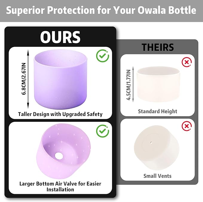 Silicone Boot for Owala 40oz Water Bottle – Anti-Slip Protective Cover, Bottle Boot, Base Cover Compatible with FreeSip, Sleeve for Stainless Steel Tumblers (Glitter Purple, 40OZ)