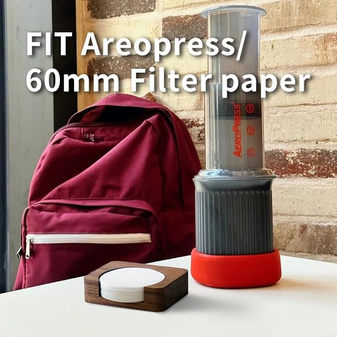 watchget Espresso Paper Filter Holder Update Coffee Filter Storage Container Coffee Filter Dispenser Compatible with Areopress (51-63mm) Round Disposable Puck Screen Paper Filters, Wood