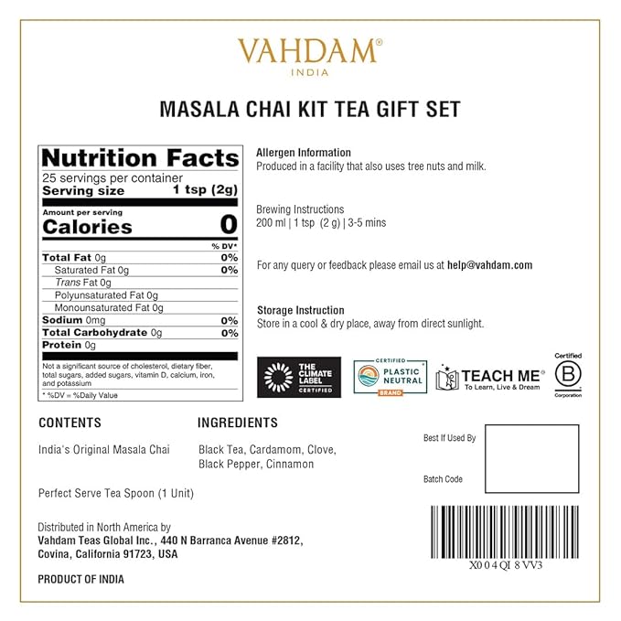 VAHDAM Masala Chai Gift Kit (1.75 ounce) | Signature Masala Chai Loose Leaf Tea in Tin Caddy with Premium Tea Spoon | Authentic Indian Chai Ritual | Elegant Gift Box