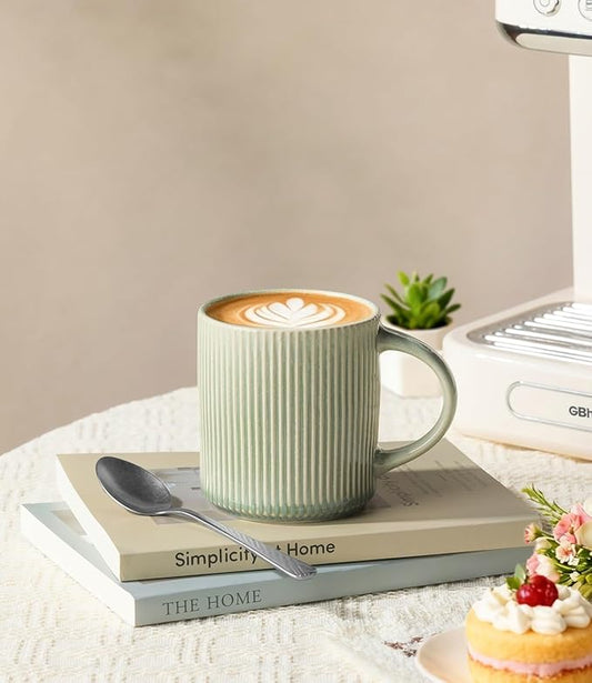 GBhome Coffee Mugs Set for 6, 12oz Coffee Cups with Handle for Man,Woman,Dad,Mom, Stoneware Mugs Sets for Coffee, Latte,Tea, Hot Cocoa, Milk, Dishwasher&Microwave Safe,Light Green