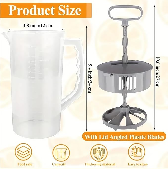 Mixing Pitcher for Drinks with Lid-Wide Mouth Juice Pitcher,Includes Plastic Blades & Adjustable Mixer Plunger,Comes with Cleaning Sponge Brush,Perfect for Juice,Tea,Milk,Lemonade (2.1qt/67.6oz)