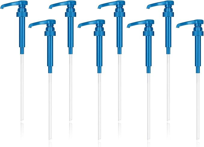 Zopeal 8 Pieces Coffee Syrup Pump Dispenser Fits 750ml/25.4oz Bottles, Skinny Syrup Pump for Coffee Flavoring, Creamers, Caramel, Beverages, Kitchen Cafe Bar Drinking Mixes Food Dispenser(Blue)
