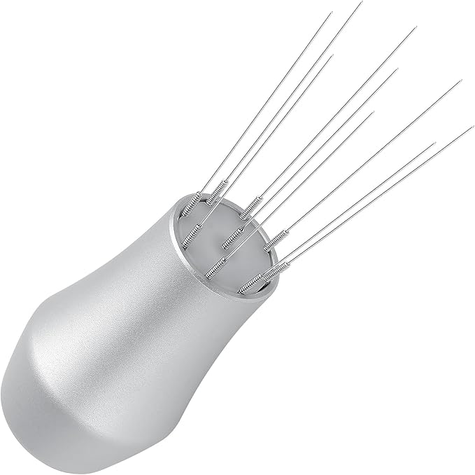 Normcore WDT Distribution Tool with Stand V3, 9 Prong Needle Espresso Stirrer, 18 Needles 0.25mm / 0.3mm Thick Spring Wires, Weiss Distribution Technique, Anodized Aluminum Handle, Silver