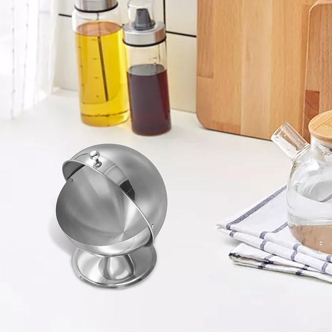 Stainless Steel Sugar Bowl with Roll Top Lid, 16 oz Capacity for Sugar Cubes, Candy, Nuts, and Mints, Silver