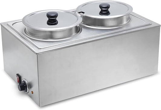 SYBO Commercial Grade Stainless Steel Bain Marie Buffet Food Warmer Steam Table for Catering and Restaurants (2 Round Pots)