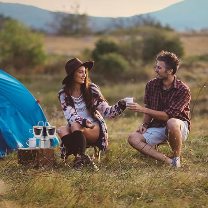 MVPLUE-Mini Express Double Tube Moka Pot Aluminum Silver,Share fresh delicious coffee with a friend