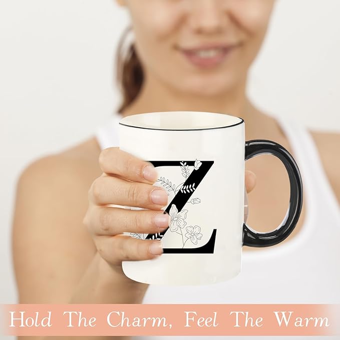 Monogram Ceramic Coffee Mugs, 11 oz Initial Drinking Cup with Gift Box, Unique Birthday Valentines Day Gifts for Women Wife Mothers Day Grandma Mom Aunt, Z
