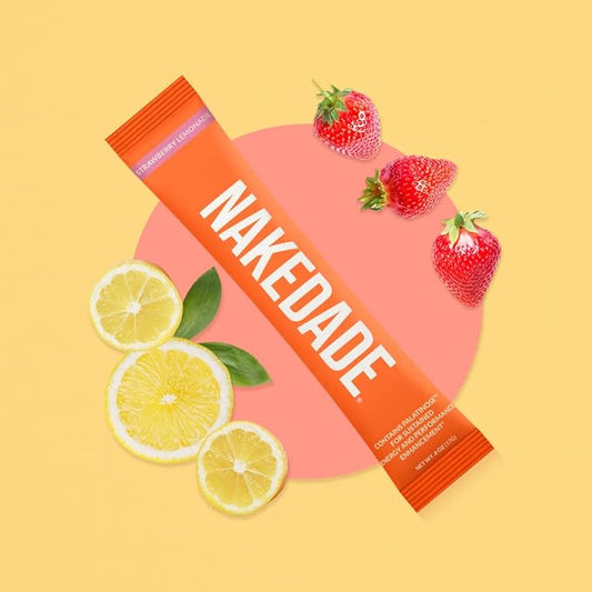 Nakedade Strawberry Lemonade – Performance Enhancing Sports Drink Powder - Electrolyte Powder – No GMOs or Artificial Sweeteners, Gluten-Free, Soy-Free, Dairy-Free – 16 Sticks