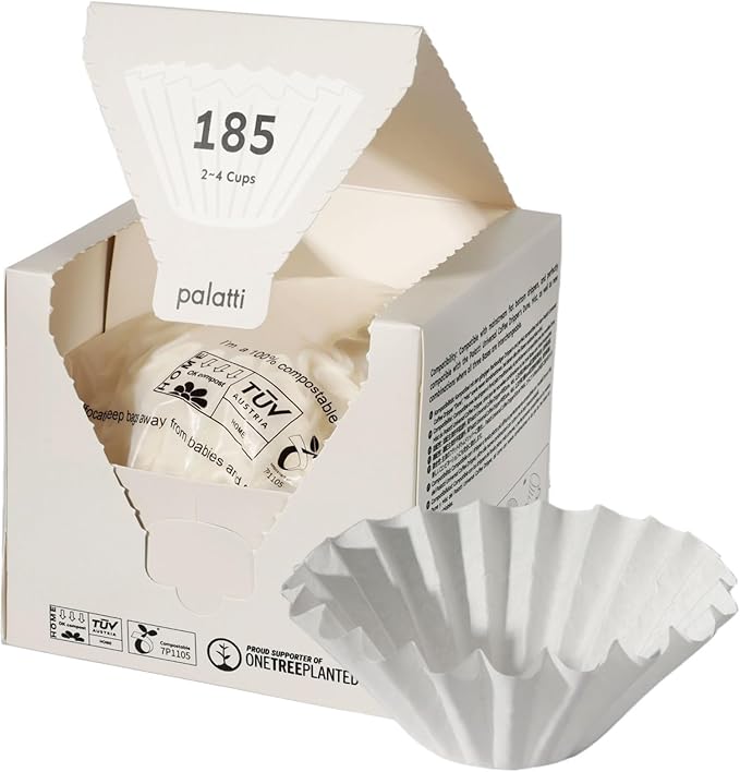 Palatti 185 Basket Coffee Paper Filters (100 count) for Flat Bottom Pour Over Makers and Drippers, with a Paper Box as a Convenient Filter Holder