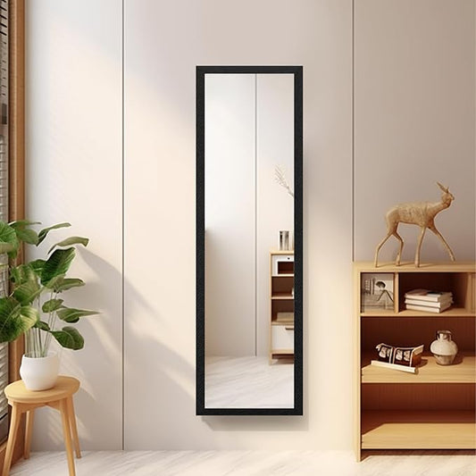 Beauty4U Full Length Wall Mirror - Explosion-Proof, Rectangular Float Framed for Room Decor, 50" x 14", Black