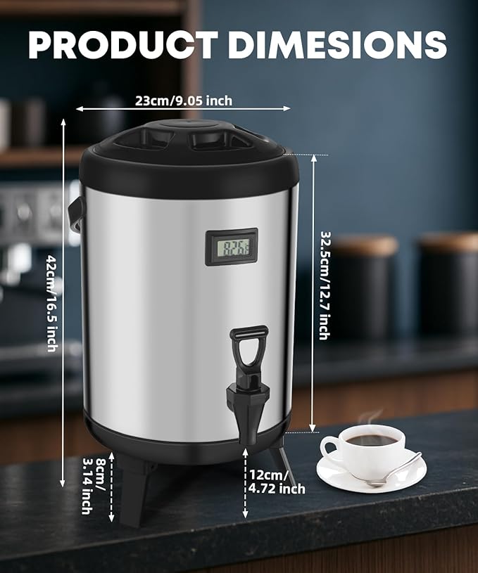 3.2 Gallon Insulated Beverage Dispenser, 12L Thermal Coffee and Drink Server with Spigot, Non-Electric Hot & Cold Drink Container for Juice, Tea, Milk, or Chocolate