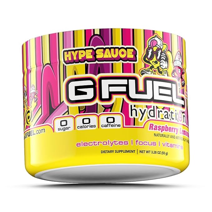 G Fuel Hype Sauce Supreme Hydration, Electrolyte Powder Mix for Energy & Focus, Sugar and Caffeine Free Supplement with Essential Vitamins & Minerals, Raspberry Lemonade Flavor, 3.3 oz - 30 Servings