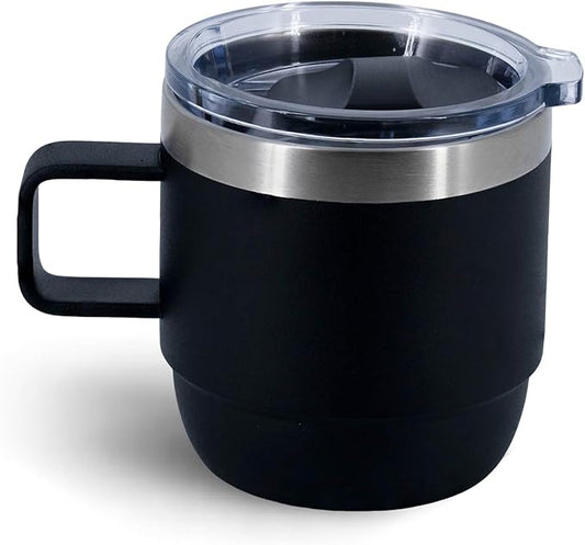 10 oz Stackable Mug, Stainless Steel cup with handle, Vacuum Insulated Espresso/Coffee Mug, shot Glass Set for 1 Piece Set for Coffee, Spirits, Wine, Tea- black
