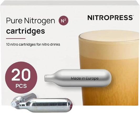 NitroPress Pure N₂ Nitrogen Cartridges - (NOT FOR WHIPPED CREAM) 10, 20, 30, 40, 360 Food-Grade Nitrogen Chargers for Nitro Cold Brew Coffee, Cocktails, Tea, Matcha | Use with Original NitroPress