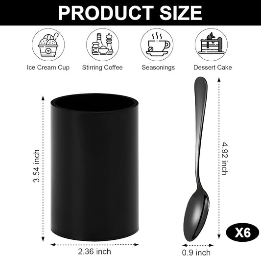 6 PCS Black Coffee Spoons with Holder Small Espresso Coffee Spoons 4.92 Inch Coffee Mixing Spoon Black Dessert Spoon Stainless Steel Tea Spoon Set of 6 for Tea Party Bar