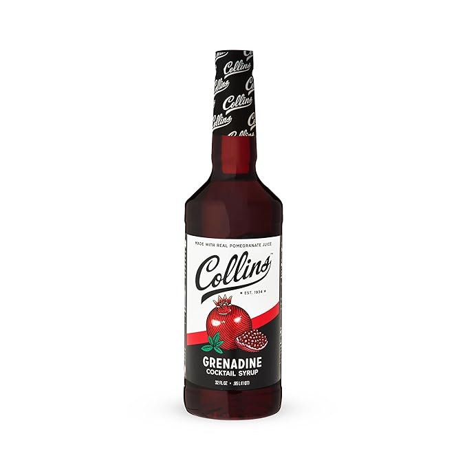 Collins Grenadine Syrup, Real Pomegranate Juice and Sugar, Craft Cocktail Syrup, Drink Mixers, 32 oz