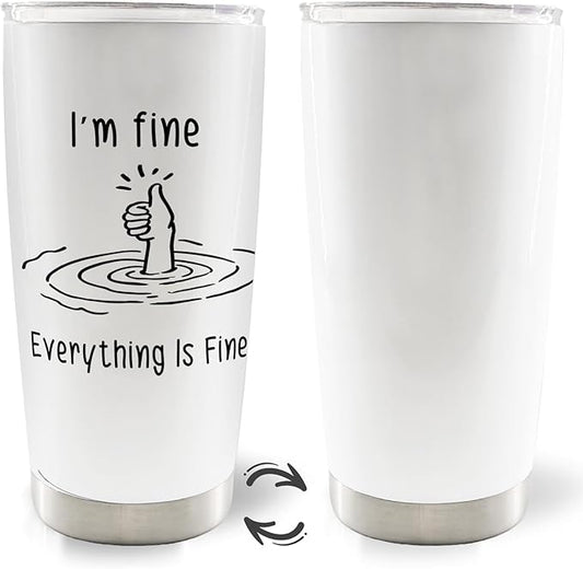 Funny 20oz Travel Coffee Mug Tumbler, I'm Fine Everything Is Fine Funny Humorous Stainless Steel Tumbler with Lid and Straw