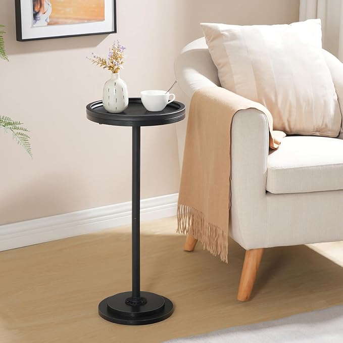 HOOBRO Small Round Side Tables, Set of 2, Drink Tables, Coffee Martini Tables with Pedestal Accent for Small Spaces in Living Room, Bedroom, Sofa Couch, Black BB168BZP201