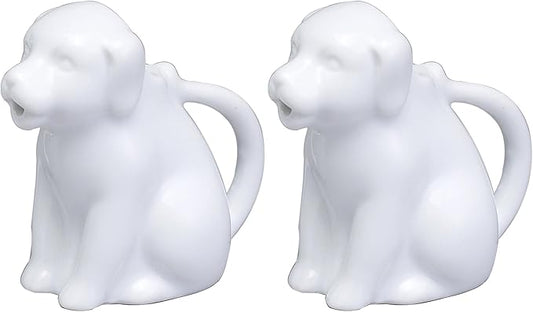 HIC Kitchen Mini Dog Creamer With Handle, Fine Porcelain, 2-Ounce, For Serving Milk, Cream, Syrup, Dressings, And Sauces, Set of 2