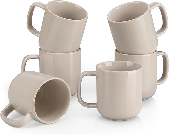 vancasso 16 oz Coffee Mugs Set of 6, Large Ceramic Mug with Handle, Unique Glaze Coffee Cups for Latte, Cappuccino & Hot Cocoa, Dishwasher & Microwave Safe, Gray, Series PLAYA