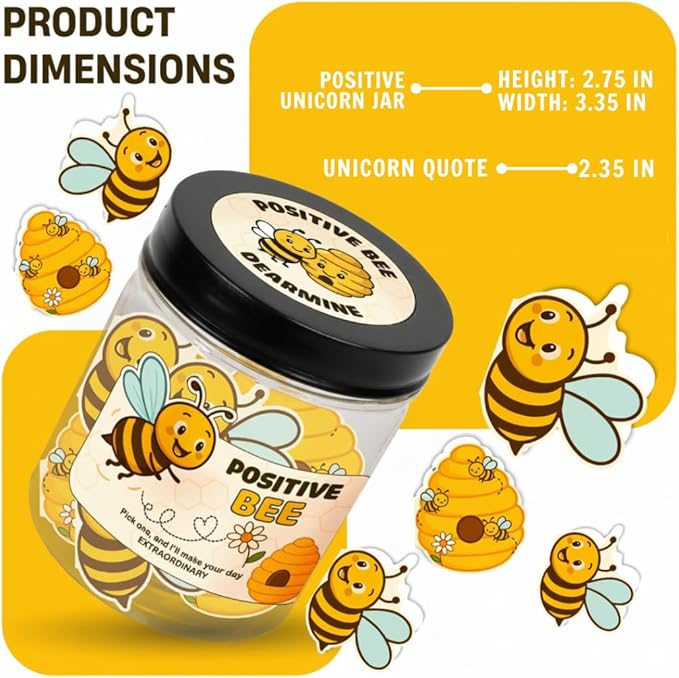 Positive Bee Jar with 60 Affirmation Cards, Emotional Support Bee, Bee Themed Gift, Bee Gifts for Women, Bee Gifts for Bee Lovers, Bumble Bee Gift
