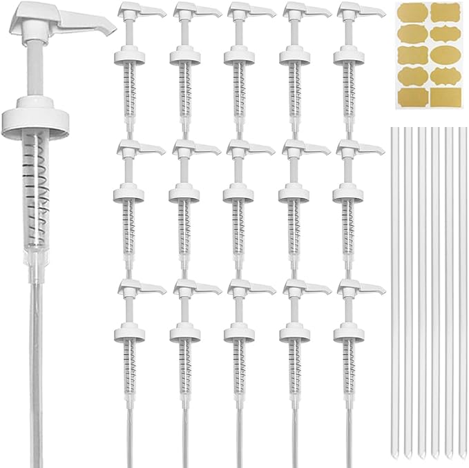16 Pack Gallon Jug Pump Dispenser 38-400 White Pump for Gallon Jug Dispensing - 7cc Lotion Gallon Shampoo Pump Top Replacement, Fits 1 Gallon Bottle 64oz 128oz Hand Sanitizer Containers, Plus Labels