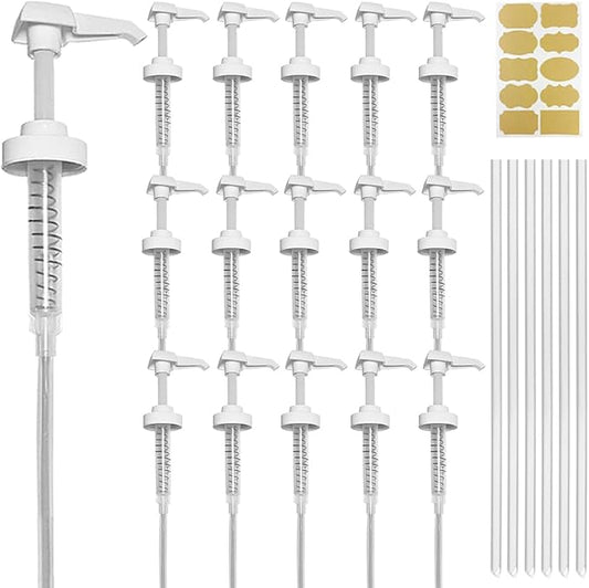 16 Pack Gallon Jug Pump Dispenser 38-400 White Pump for Gallon Jug Dispensing - 7cc Lotion Gallon Shampoo Pump Top Replacement, Fits 1 Gallon Bottle 64oz 128oz Hand Sanitizer Containers, Plus Labels