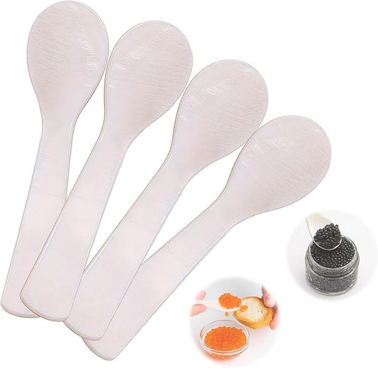 Caviar Spoons, Mother of Pearl Caviar Spoon Set of 4 with Hand Craft W Round Handle for Egg, Ice Cream, Coffee, Restaurant Serving(9cm/3.54 Inch)