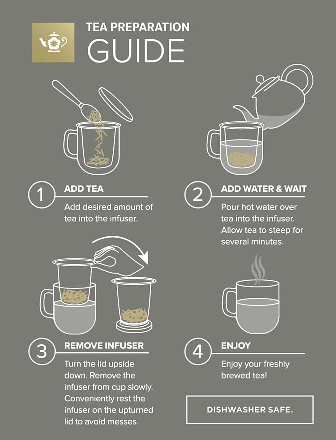 Teabloom Heatproof and Insulated Borosilicate Glass Tea Cup with Infuser for Whole-Leaf Loose Tea – Tea Purist's Choice – Wellbeing Double-Walled Infusion Mug with Lid (8 oz)