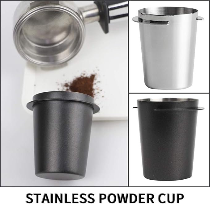 Coffee Dosing Cup, Universal 58mm Stainless Steel Espresso C-offee Dosing Cup Coffee Powder Feeder Part Coffe-e Grinder Powder Cup Espresso Coffe-e Machine Accessories(COLOR:balck)