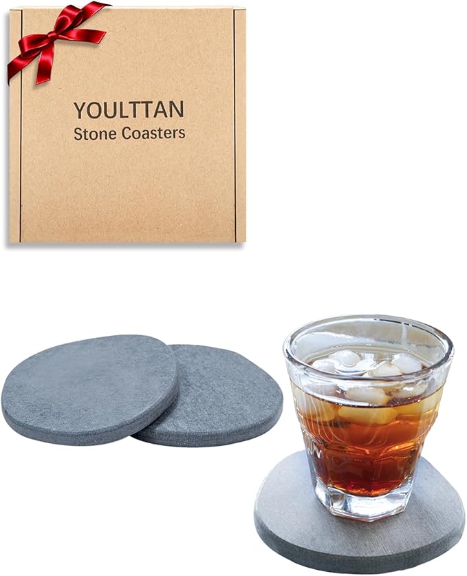 Diatomaceous Earth Coasters,3.9"x3.9", Quick-Dry, Absorbent, Heat-Resistant, Modern Stone Design, Dark Gray, Irregular Shape (2, Grey)