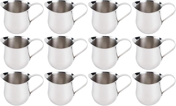 Betolla (12 Pack) 3 oz Stainless Steel Bell Creamer – Bell-Shaped Mini Pitchers for Serving Cream, Milk, Syrups & More