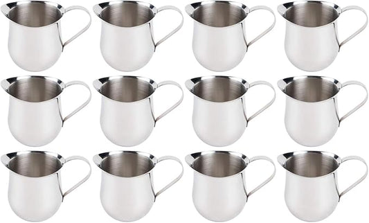 Betolla (12 Pack) 3 oz Stainless Steel Bell Creamer – Bell-Shaped Mini Pitchers for Serving Cream, Milk, Syrups & More