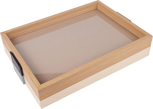 Leather Woven Surface Wooden Service Tray with Metal Handles,14.5inx10.4in Food Drinks Tray for Coffee Table, Breakfast, Dinner & Bar,Kitchen,Party (Leather Surface/Medium Size)
